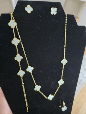 Gold-Tone White Clover Necklace, Bracelet & Earring Set